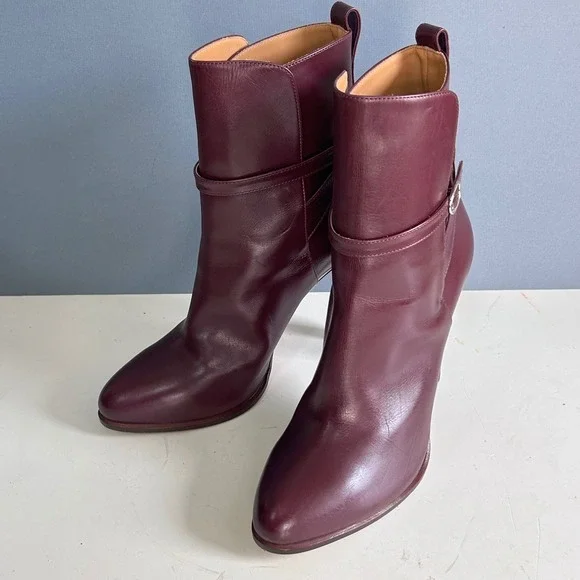 Ralph Lauren Collection Ankle Boots size 40 / 10 Burgundy‎ Heel Buckle Italy - Picture 5 of 12